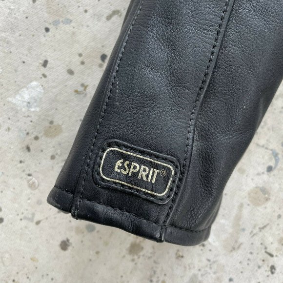 Vintage 80s Esprit Black Leather Cafe Racer Jacket Mens S - Picture 3 of 4
